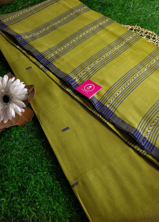 Greenish Yellow Soft Khadi Cotton Saree-Bengal.