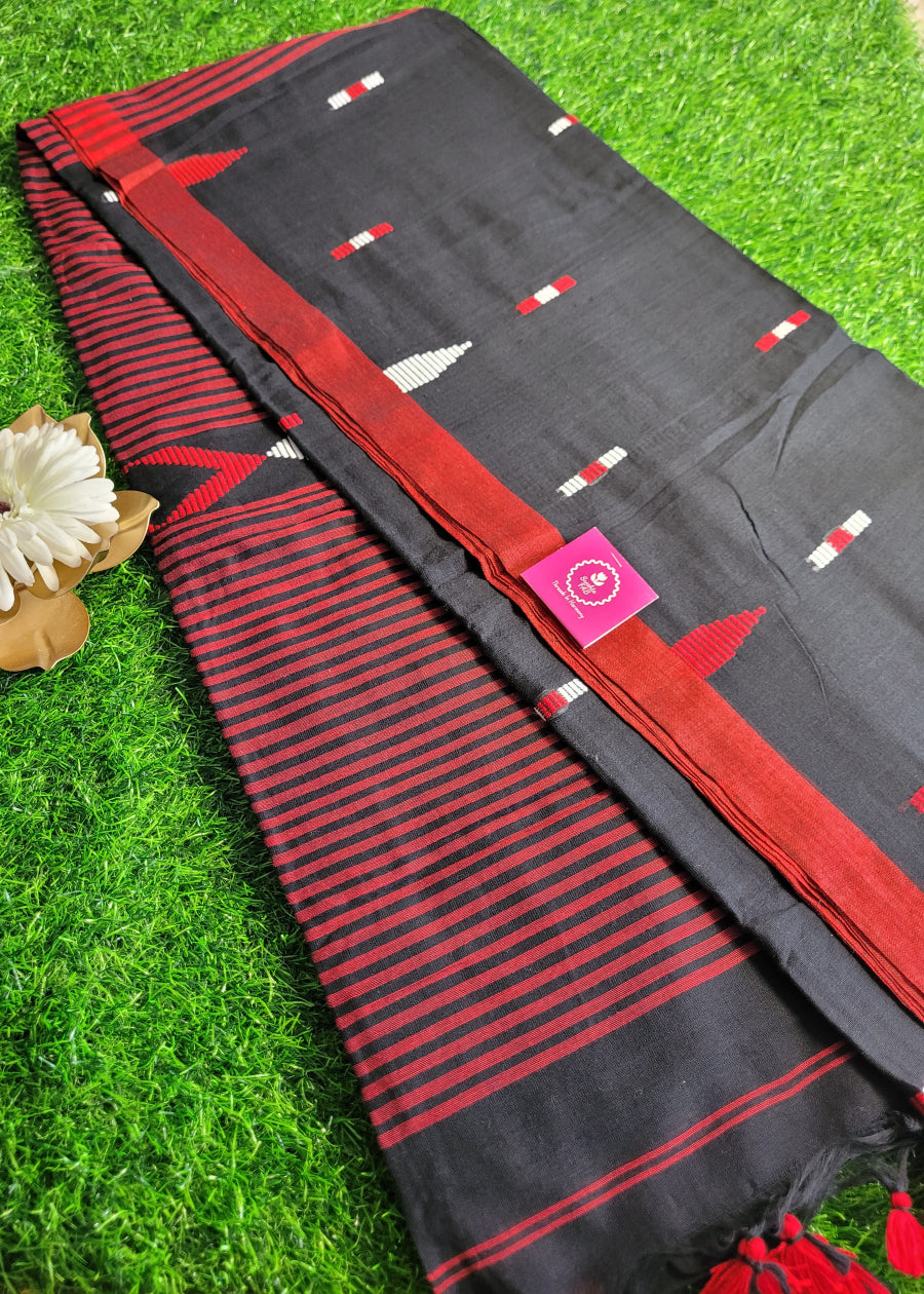 Black Khadi Cotton Saree- Bengal
