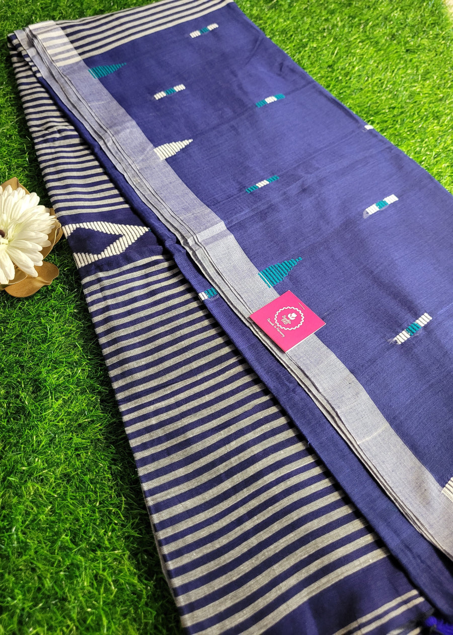Navy Blue Khadi Cotton Saree - Bengal