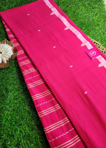 Fuchsia Pink Soft Cotton Saree-Bengal