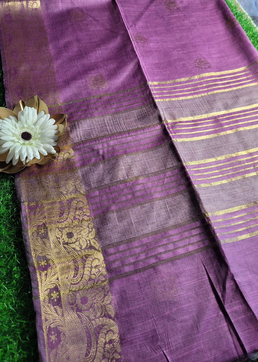 Pinkish Lavender Semi Munga Silk Saree- Bengal