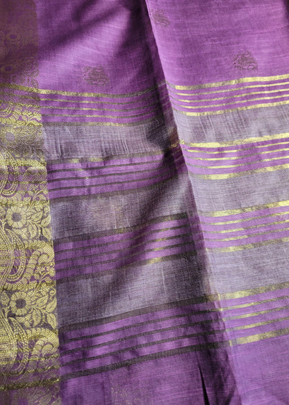 Pinkish Lavender Semi Munga Silk Saree- Bengal