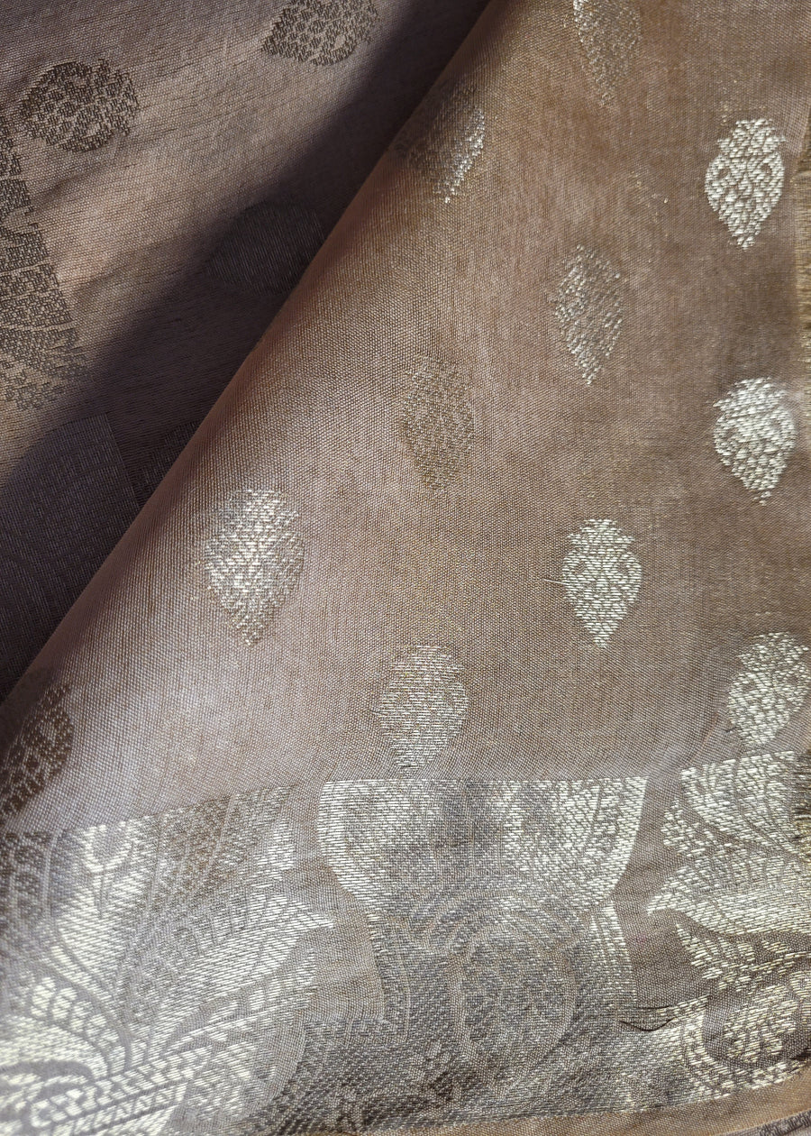 Beige and Gold Semi Munga Silk Saree-Bengal