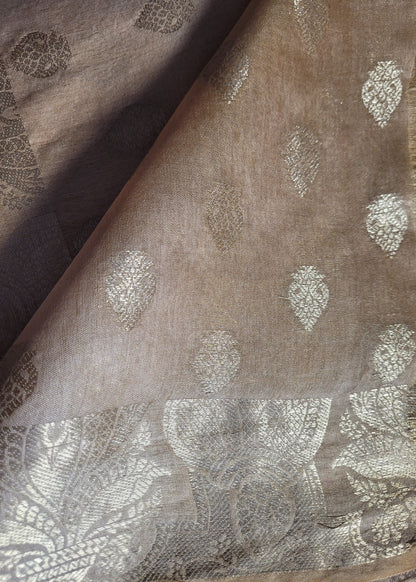 Beige and Gold Semi Munga Silk Saree-Bengal