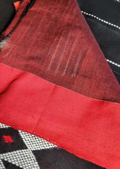 Black and Red Cotton Saree-Bengal