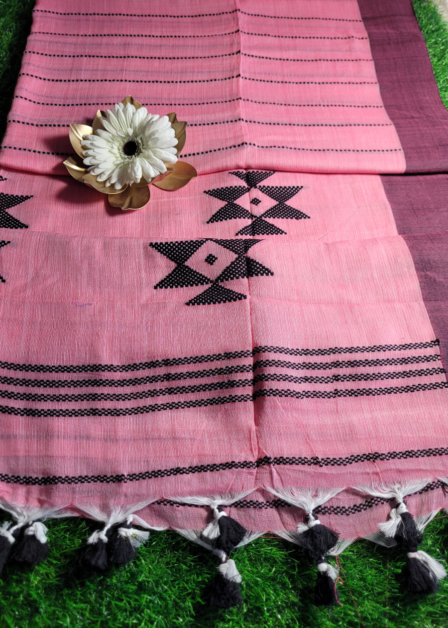 Light Pink Soft Cotton Saree-Bengal