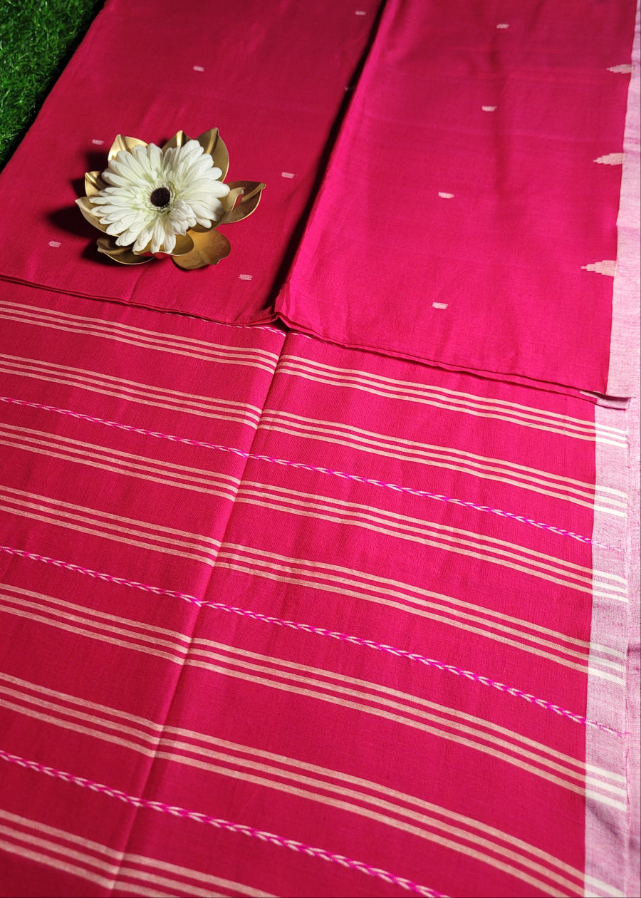 Fuchsia Pink Soft Cotton Saree-Bengal