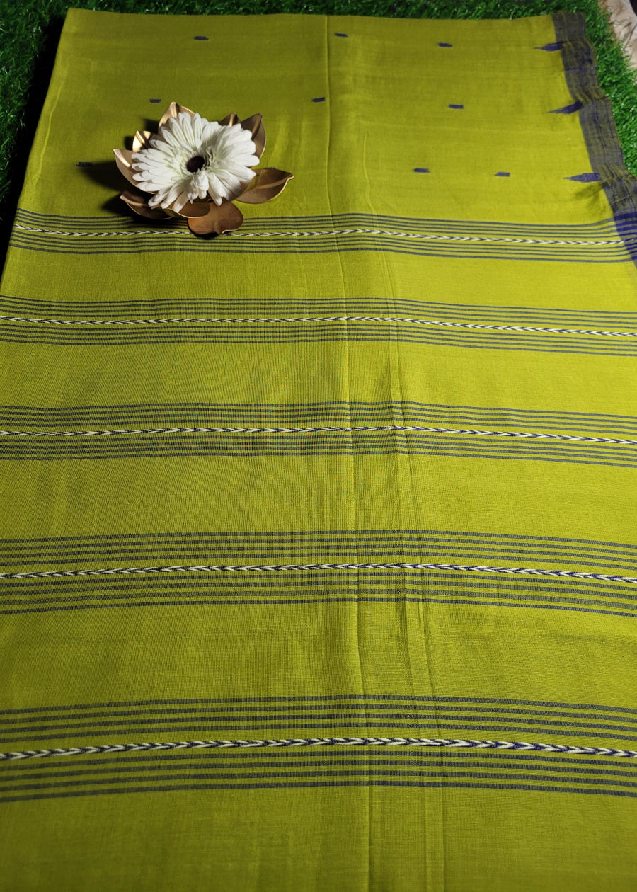 Greenish Yellow Soft Khadi Cotton Saree-Bengal.