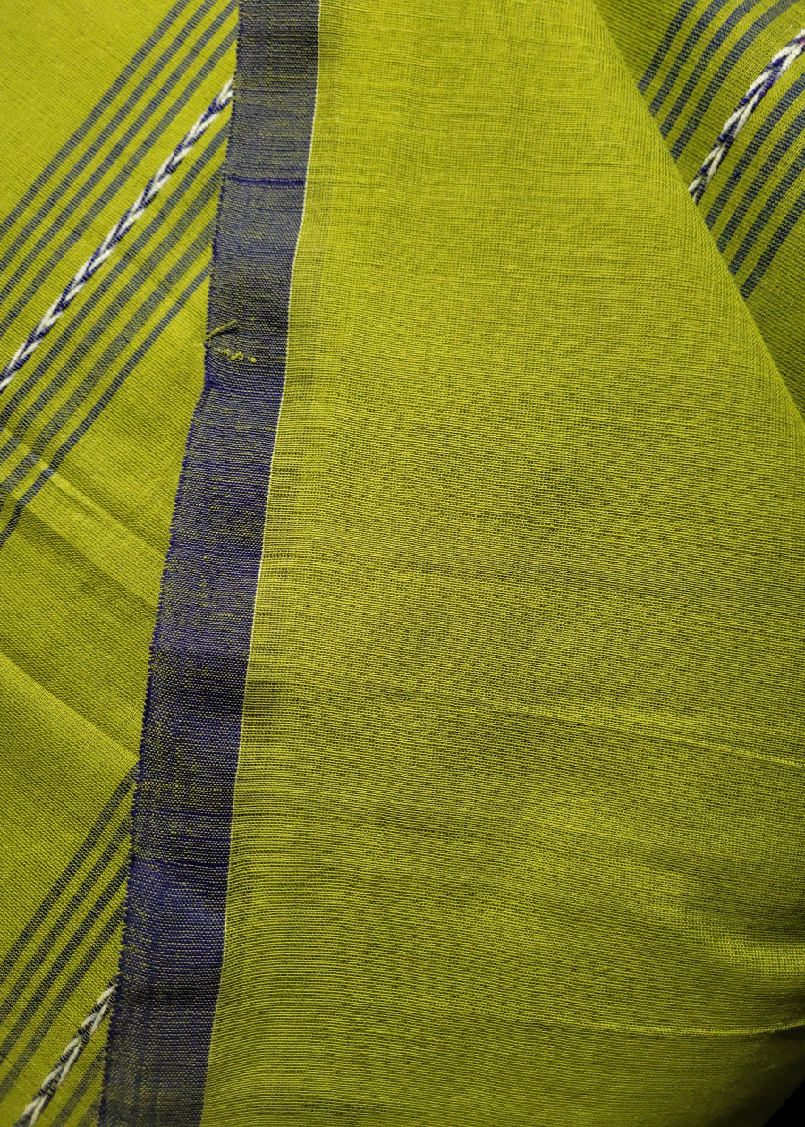 Greenish Yellow Soft Khadi Cotton Saree-Bengal.