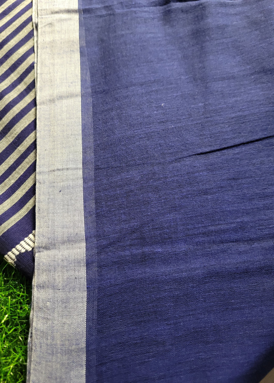Navy Blue Khadi Cotton Saree - Bengal
