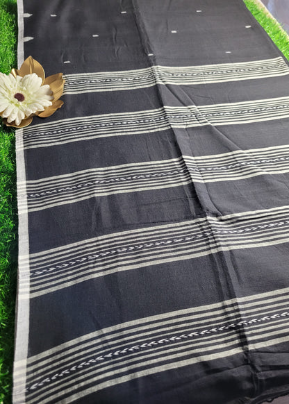 Black and White Soft Cotton Saree- Bengal
