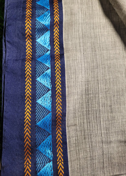 Grey and Navy Blue Soft Cotton Saree-Bengal