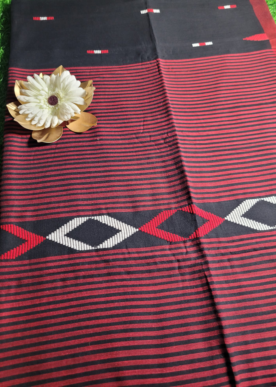 Black Khadi Cotton Saree- Bengal