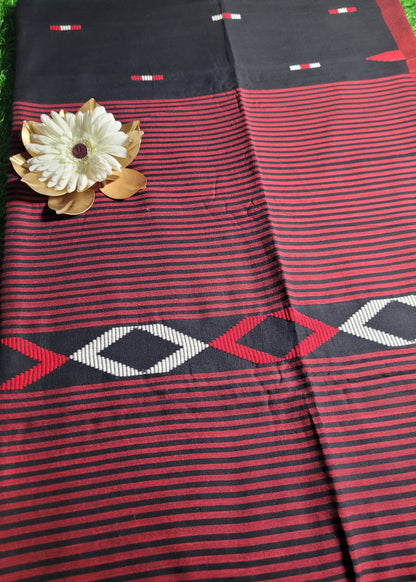 Black Khadi Cotton Saree- Bengal