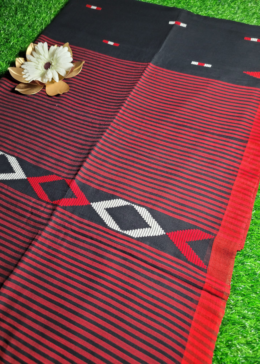 Black Khadi Cotton Saree- Bengal