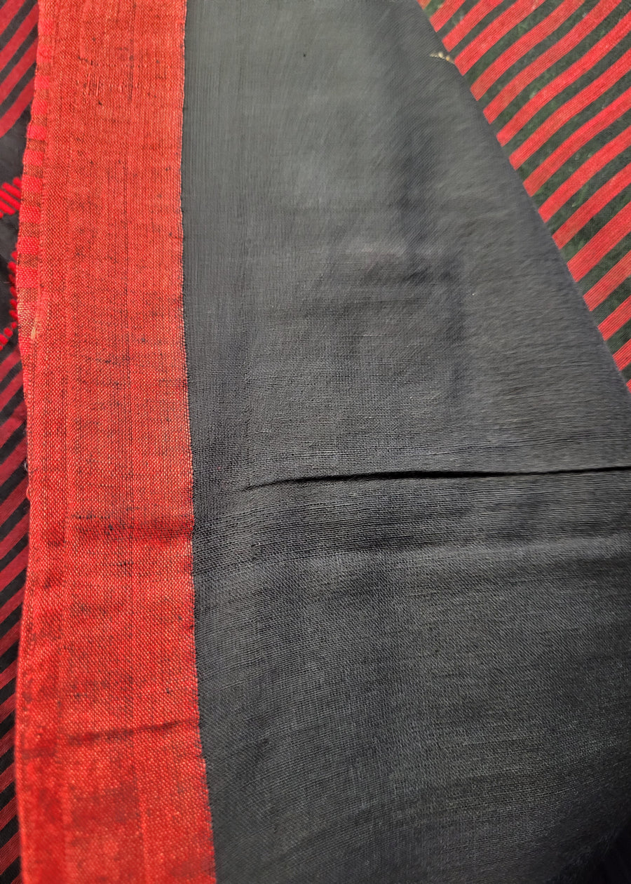 Black Khadi Cotton Saree- Bengal