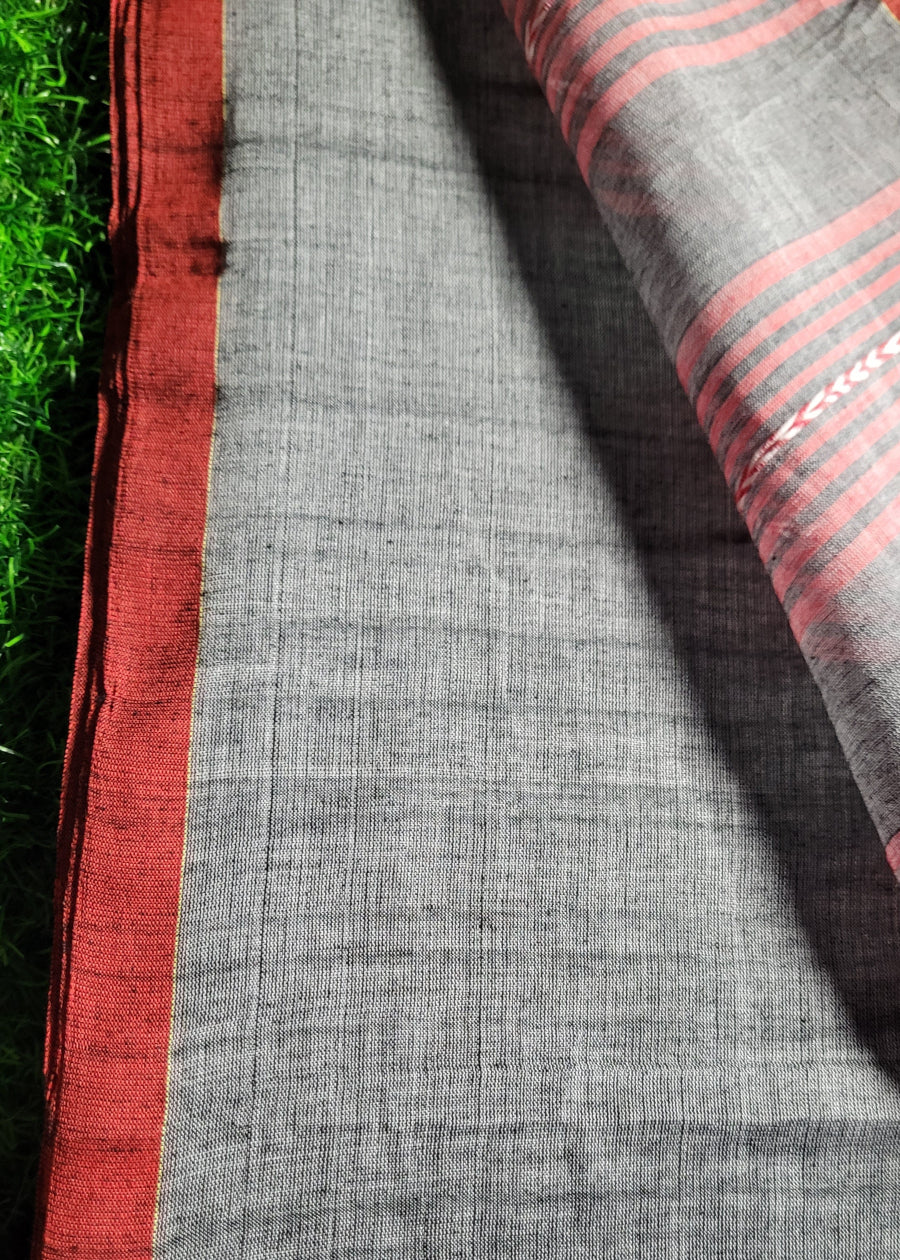 Grey Khadi Cotton Saree - Bengal