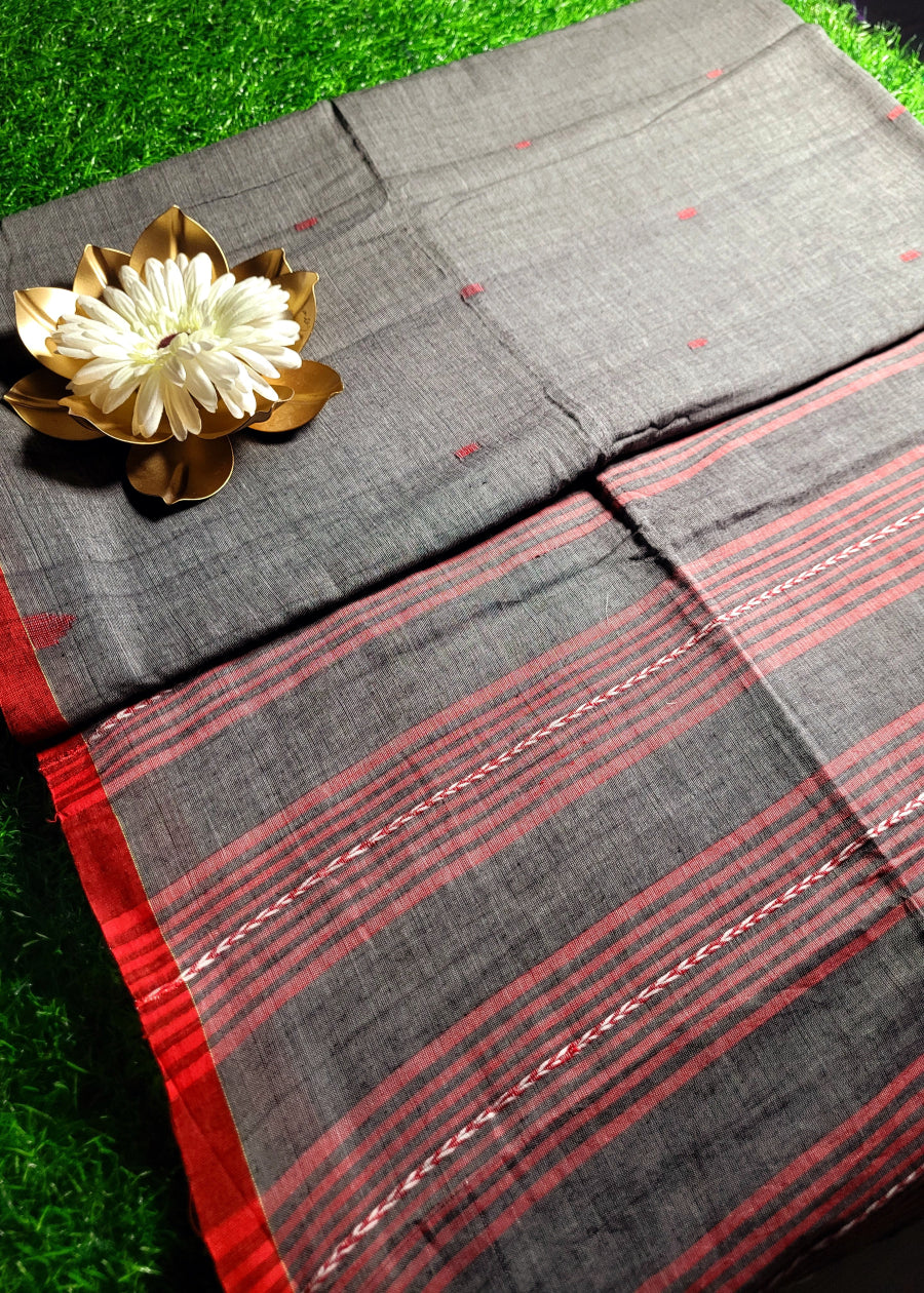 Grey Khadi Cotton Saree - Bengal