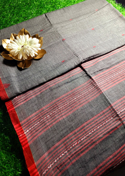 Grey Khadi Cotton Saree - Bengal