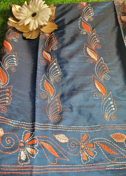 Midnight Blue Kantha Work Saree- Bengal