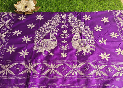 Purple Colour Kantha Work Saree- Bengal