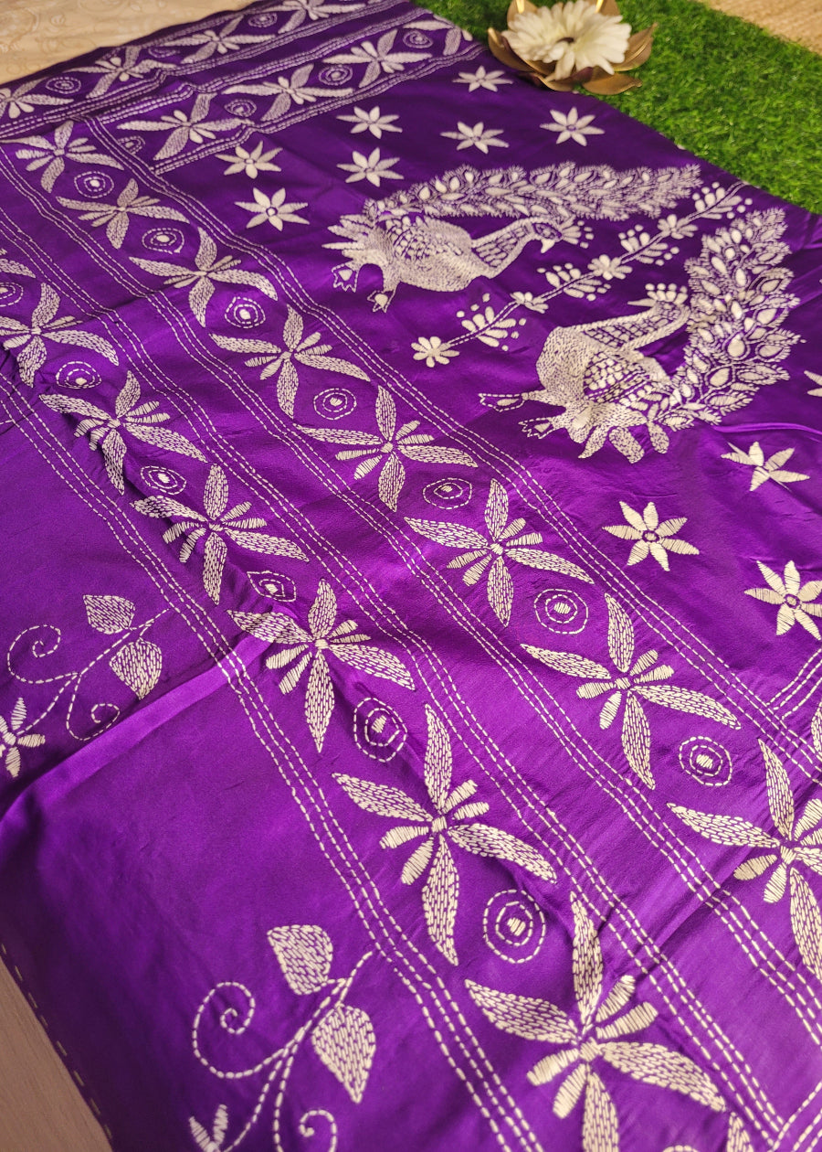 Purple Colour Kantha Work Saree- Bengal