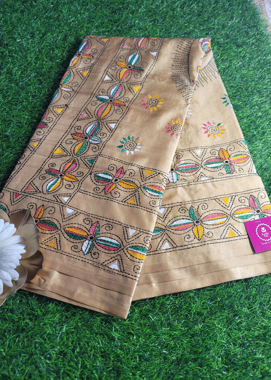Dark Beige Kantha Work Saree -Bengal