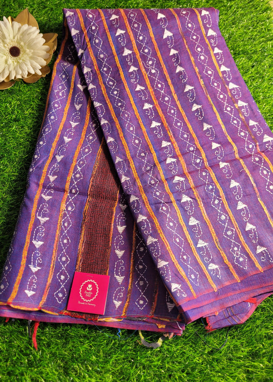 Purple Colour Cotton Saree With Kantha Work- Bengal