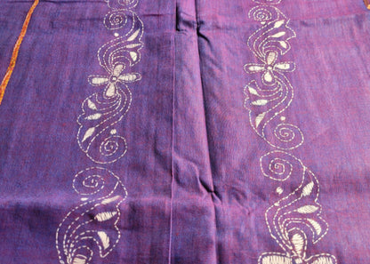 Purple Colour Cotton Saree With Kantha Work- Bengal