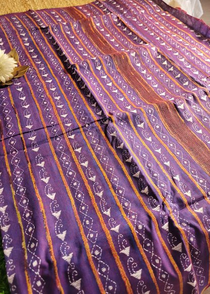 Purple Colour Cotton Saree With Kantha Work- Bengal