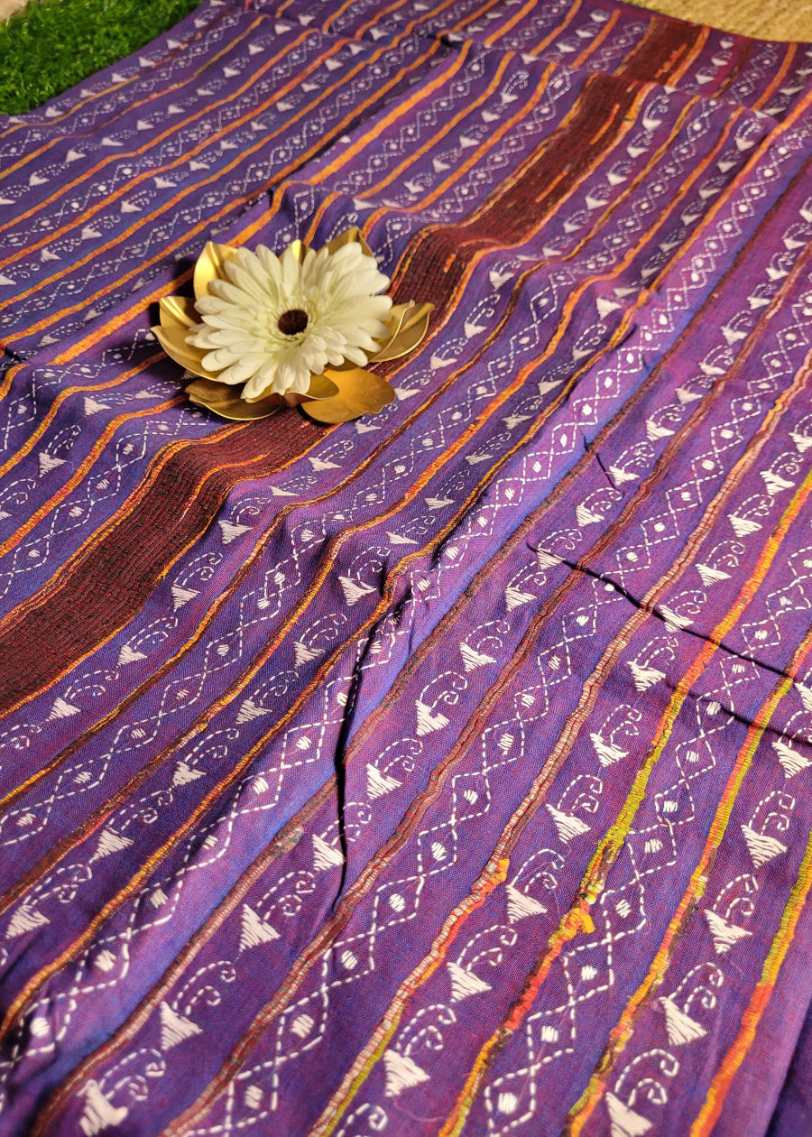 Purple Colour Cotton Saree With Kantha Work- Bengal