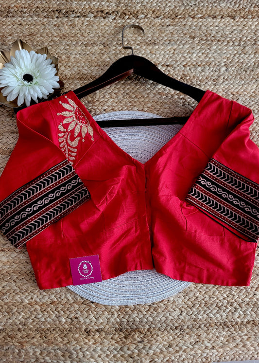 Red And Black  Ready To Wear Blouse- Size 40