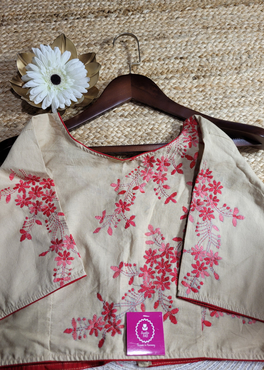 Beige And Pink Ready To Wear Blouse - Size 44
