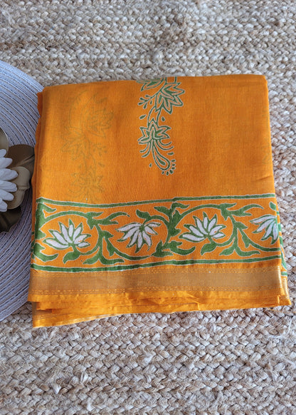 Orange Colour Chanderi Cotton Saree- Jaipur