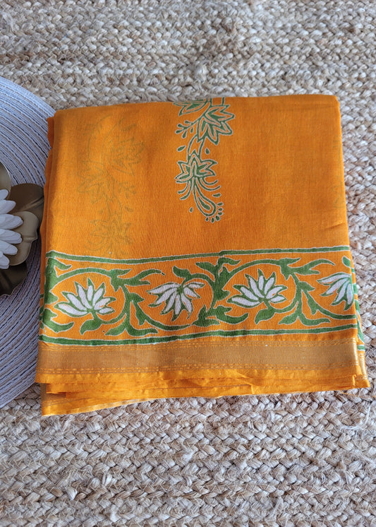 Orange Colour Chanderi Cotton Saree- Jaipur