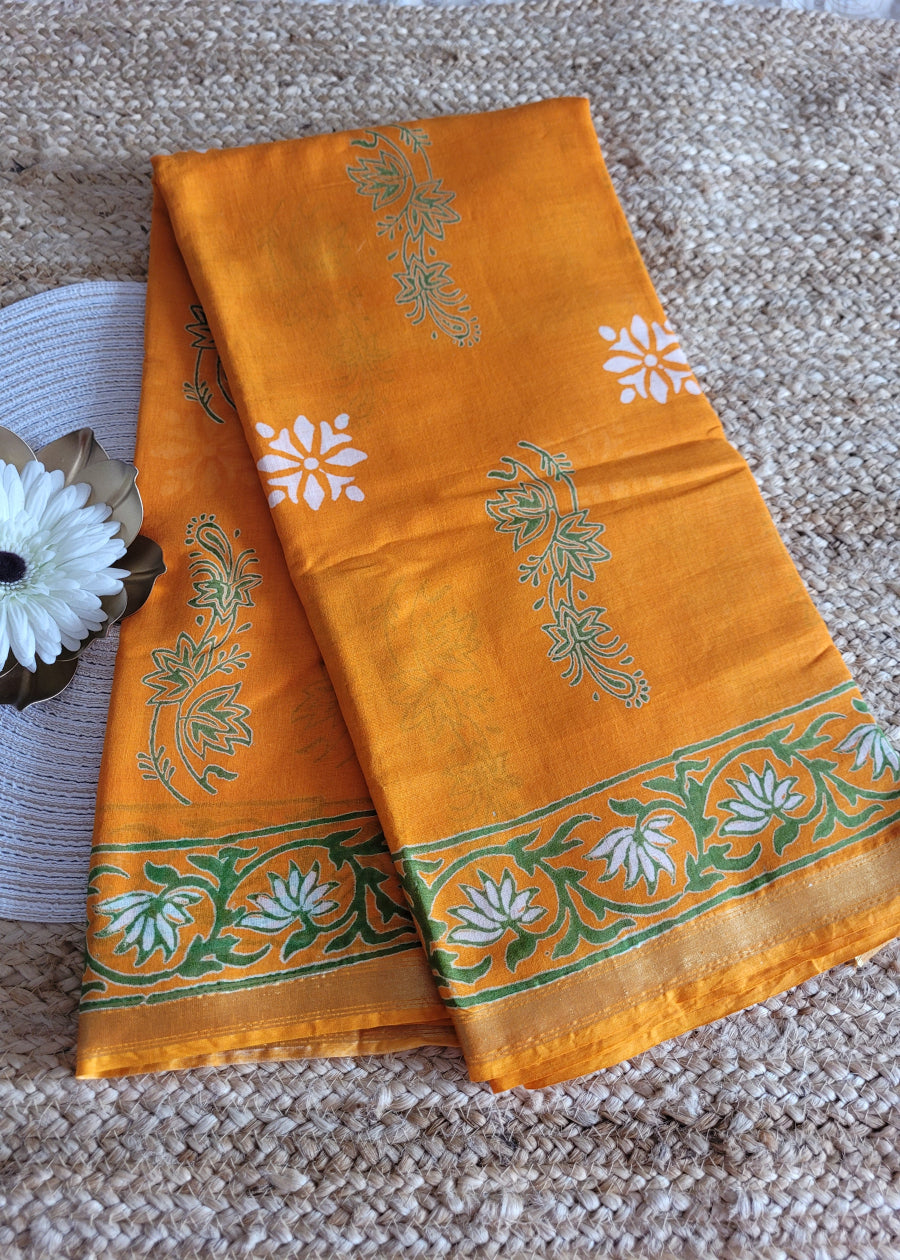 Orange Colour Chanderi Cotton Saree- Jaipur