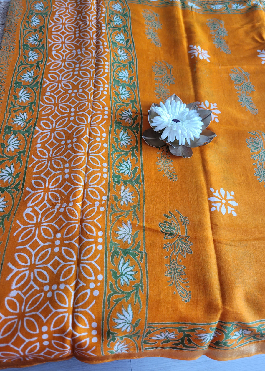 Orange Colour Chanderi Cotton Saree- Jaipur