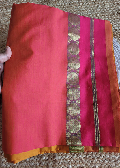 Brick Colour Poly Cotton Saree- Casual