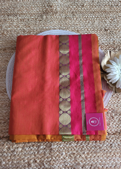 Brick Colour Poly Cotton Saree- Casual
