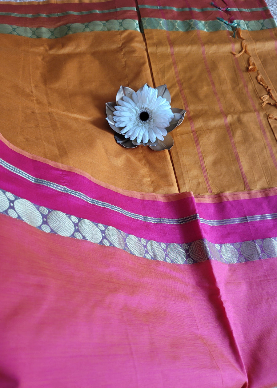 Brick Colour Poly Cotton Saree- Casual