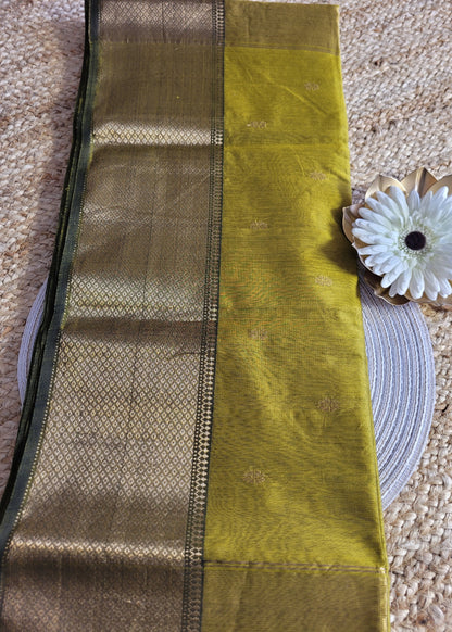 Greenish Yellow Pure Maheshwari Silk Cotton Saree- MP