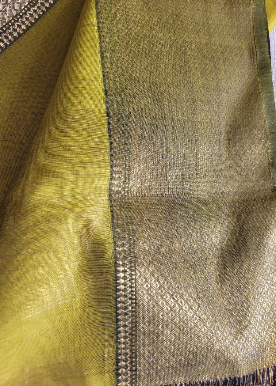 Greenish Yellow Pure Maheshwari Silk Cotton Saree- MP