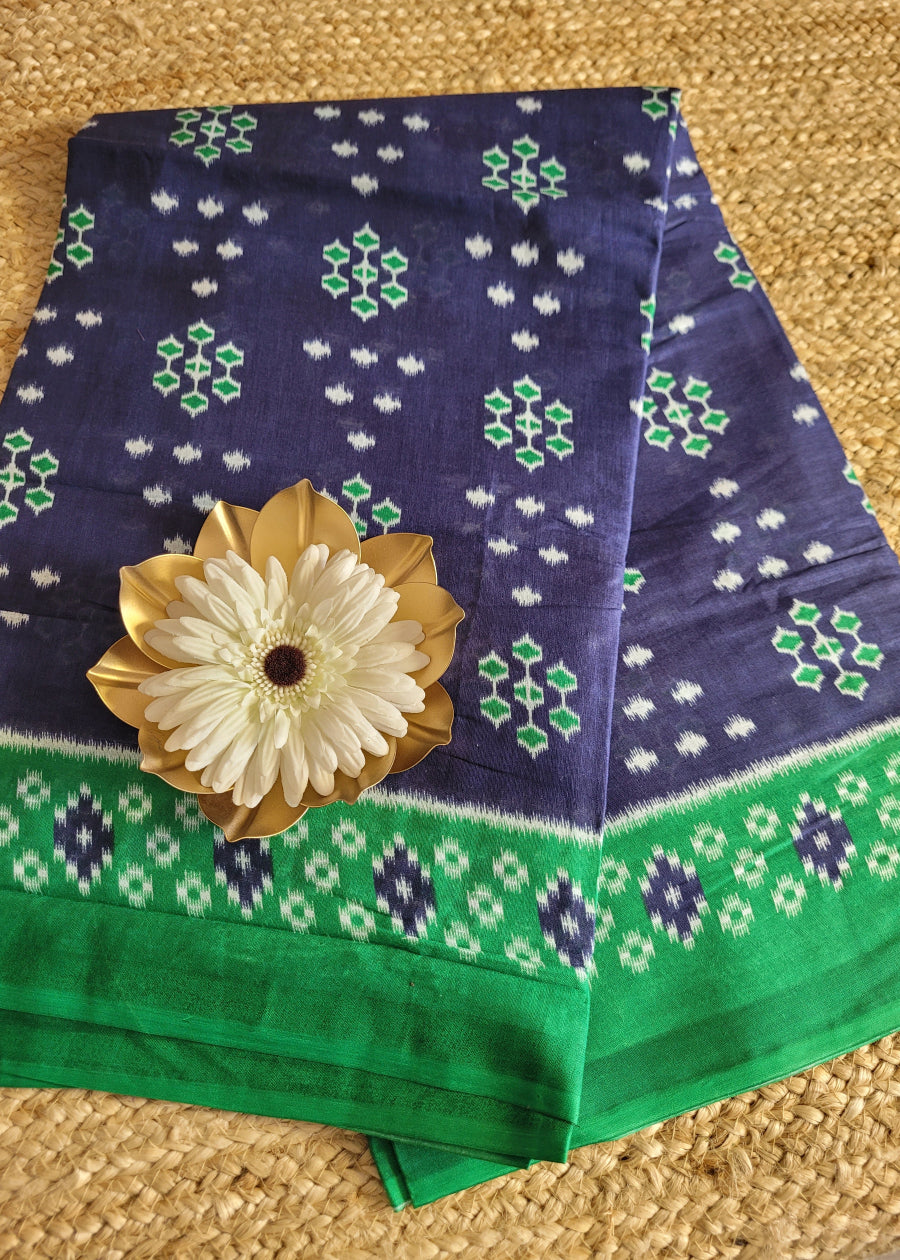 Green and Blue Cotton Saree- Andhra