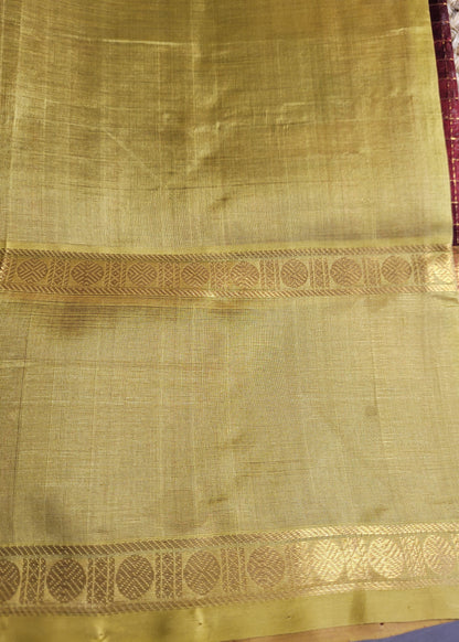 Dark Maroon And Golden Yellow Silk-Cotton Saree- TN
