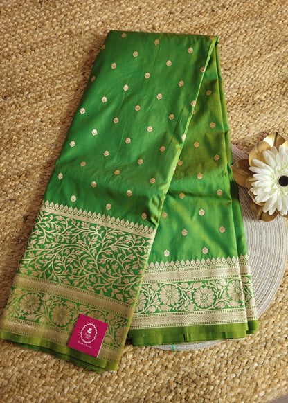 Mehandi green And Parrot Green Dual Toned Semi Silk Saree-Banaras
