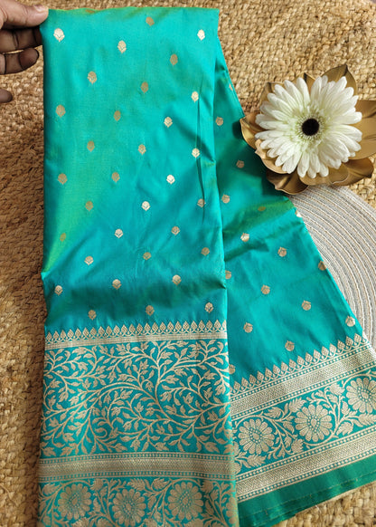 Turquoise Colour Semi Silk Saree- Banaras