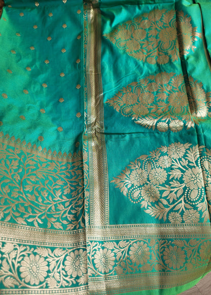 Turquoise Colour Semi Silk Saree- Banaras