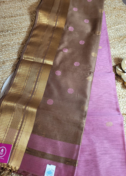 Pink And Light Chocolate Colour Pure Maheshwari Silk Cotton Saree- MP