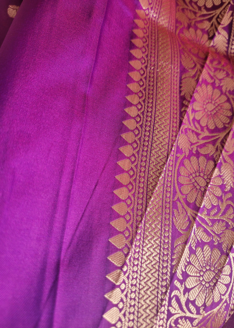 Dark and Light Purple Dual Toned Semi Silk- Banaras