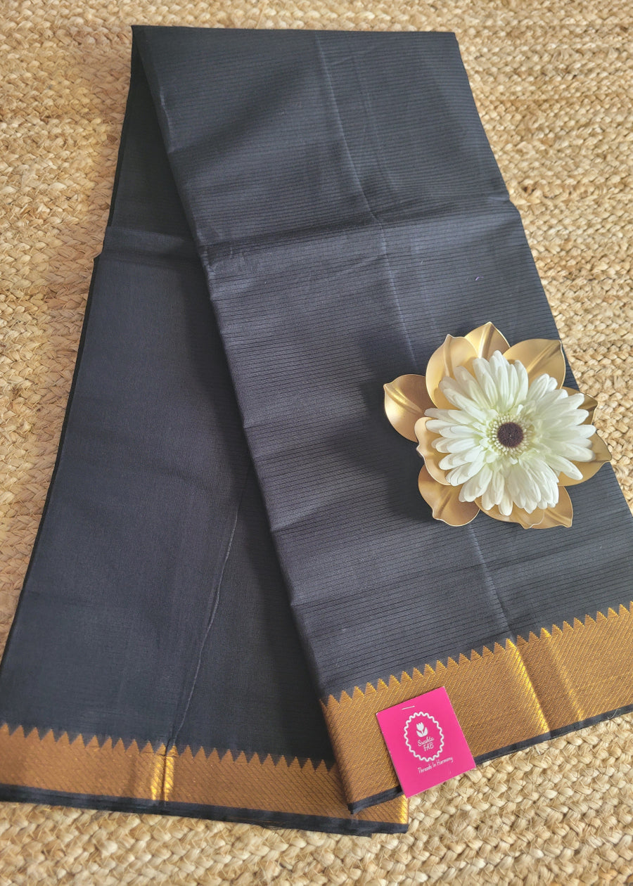 Black Mangalgiri Cotton Saree- Andhra